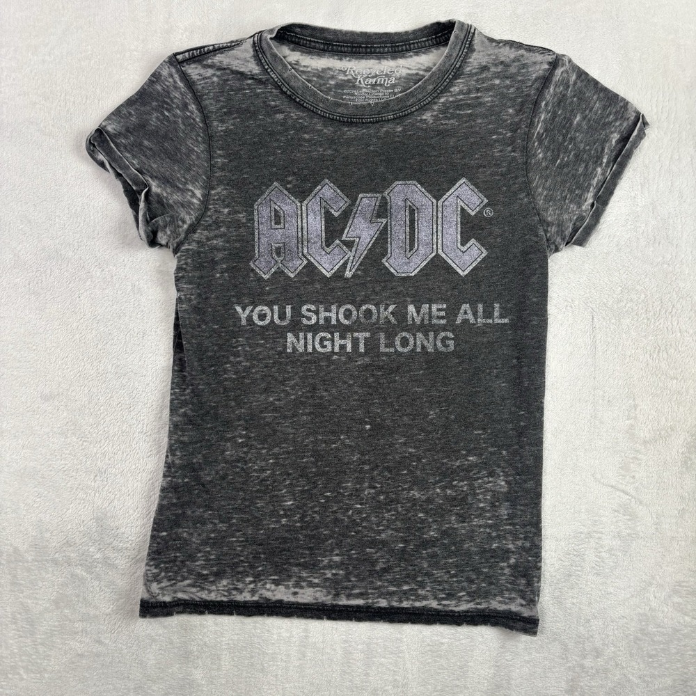 Recycled Karma ACDC You Shook Me All Night Long Grey Shirt Women's Small